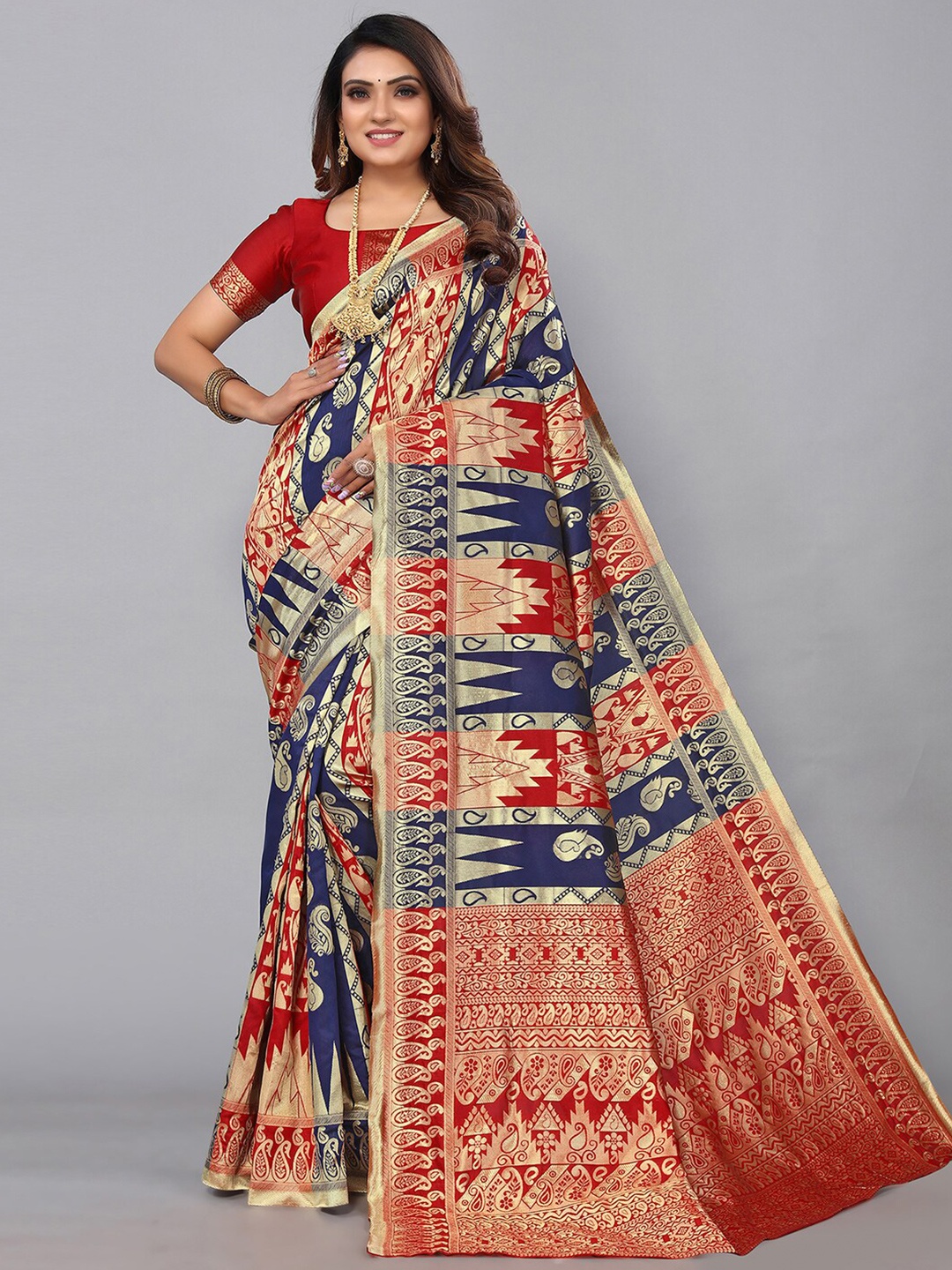 

KALINI Woven Design Zari Banarasi Saree, Red