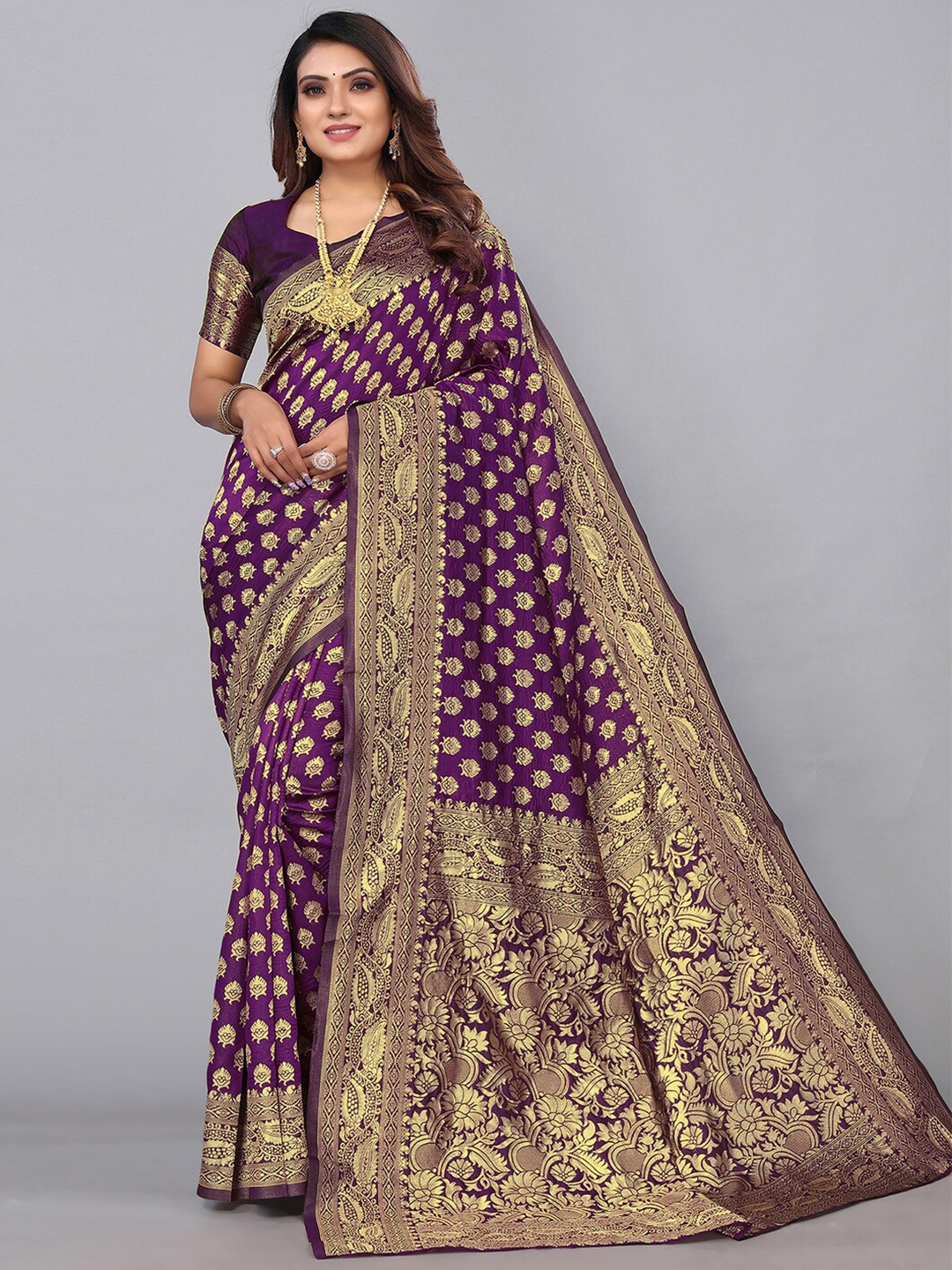 

KALINI Woven Design Zari Banarasi Saree, Purple
