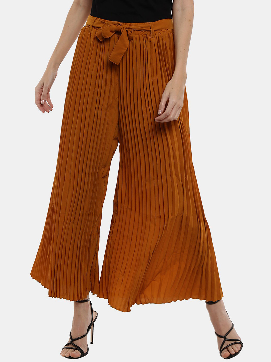 

V-Mart Women Striped Classic Pleated Jodhpuris Trousers, Mustard