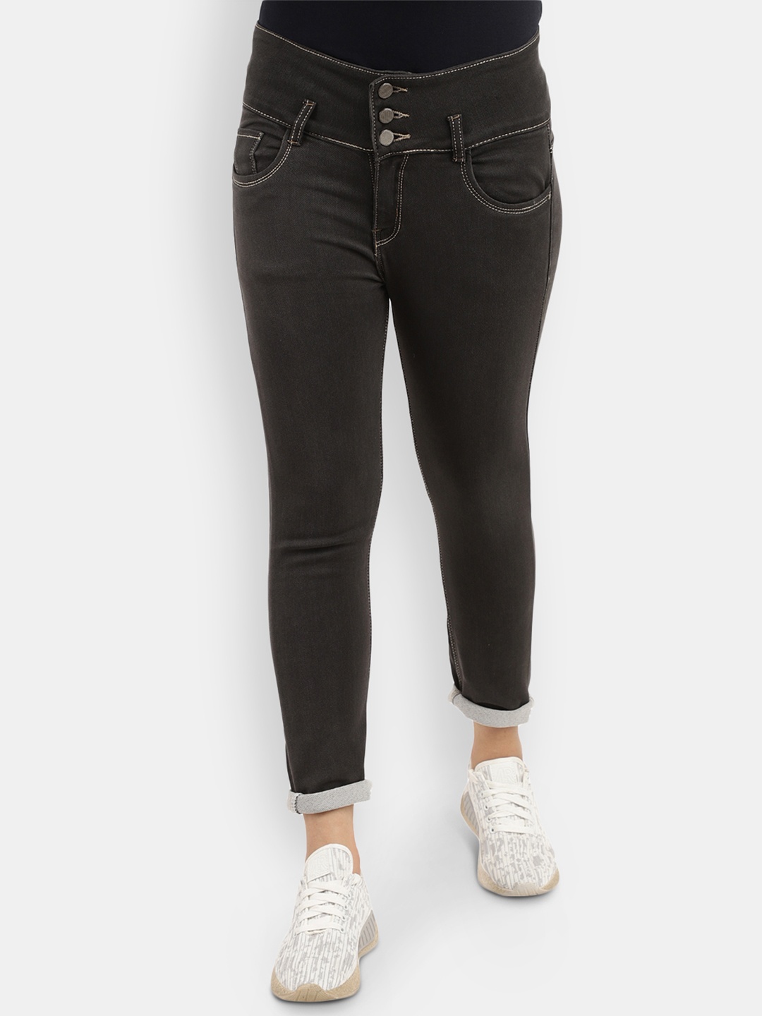 

V-Mart Women Solid Cotton Classic Trousers, Grey