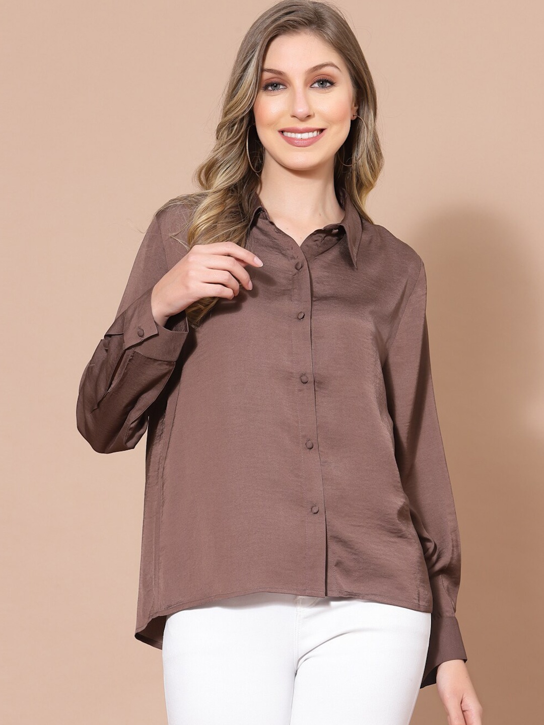 

Strong And Brave Women Spread Collar Odour Free Casual Shirt, Brown