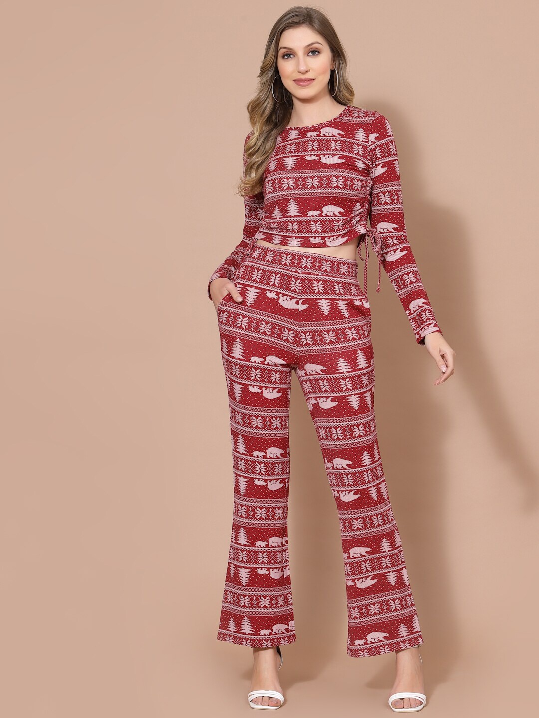 

Strong And Brave Women Printed Top with Trousers, Maroon