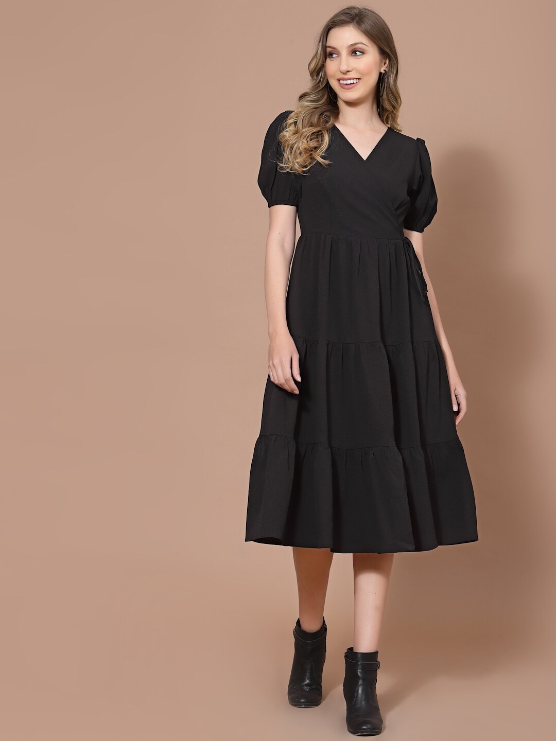 

Strong And Brave Women Odour Free Crepe Empire Midi Dress, Black