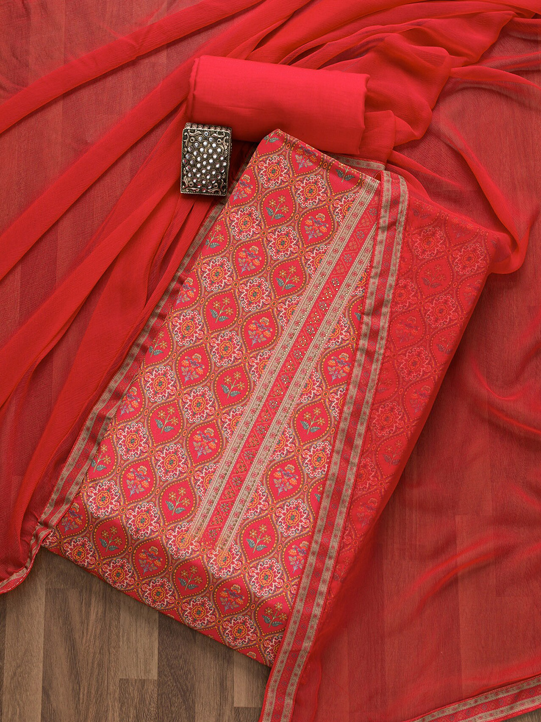

Koskii Ethnic Motif Printed Unstitched Dress Material, Orange