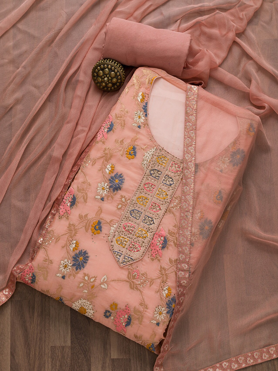 

Koskii Unstitched Dress Material, Peach