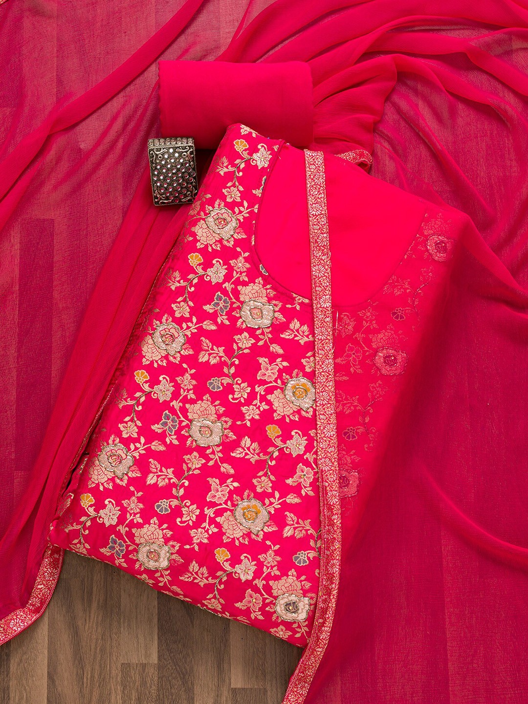 

Koskii Art Silk Unstitched Dress Material, Pink
