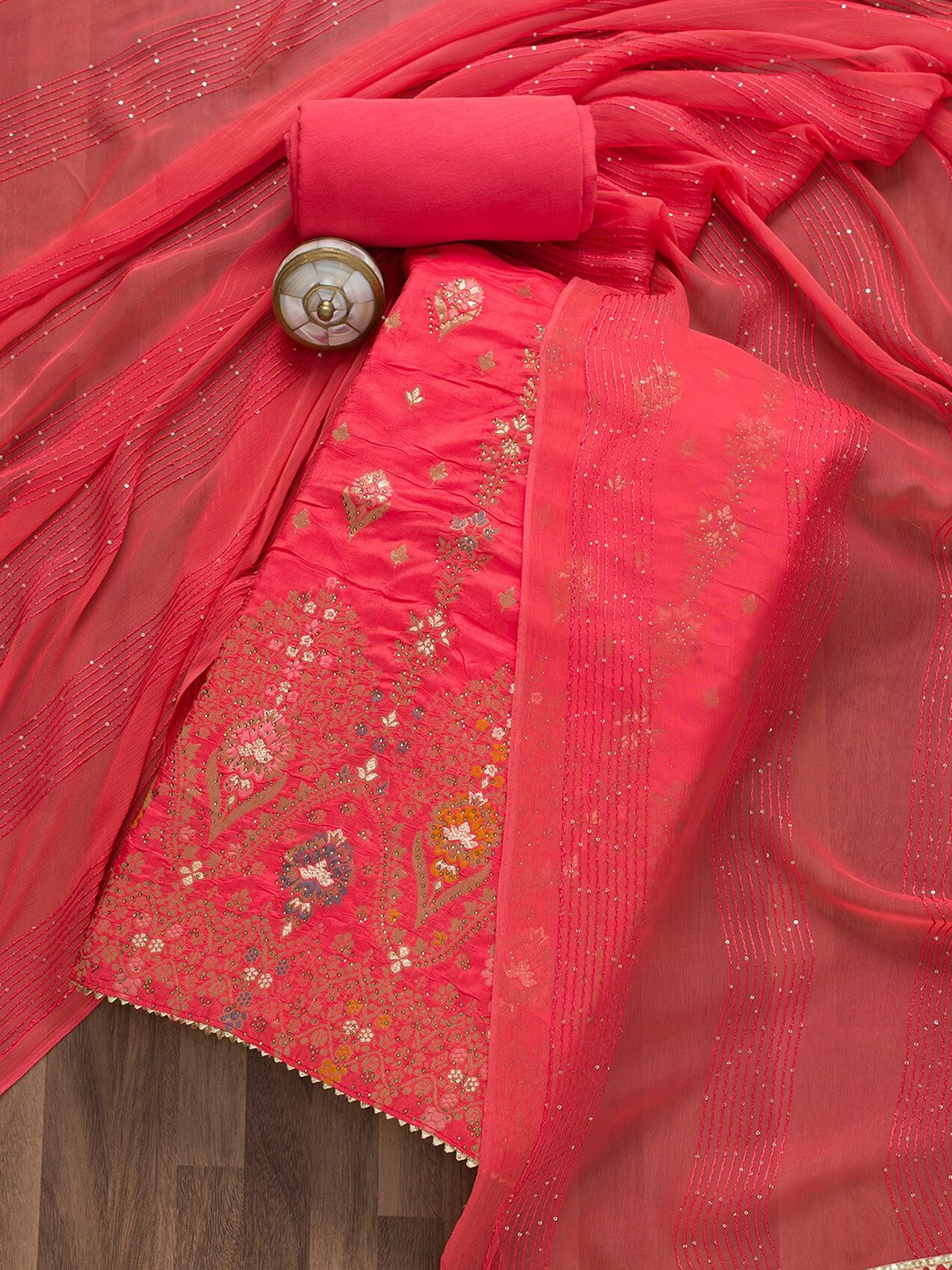 

Koskii Floral Woven Design Unstitched Dress Material, Peach