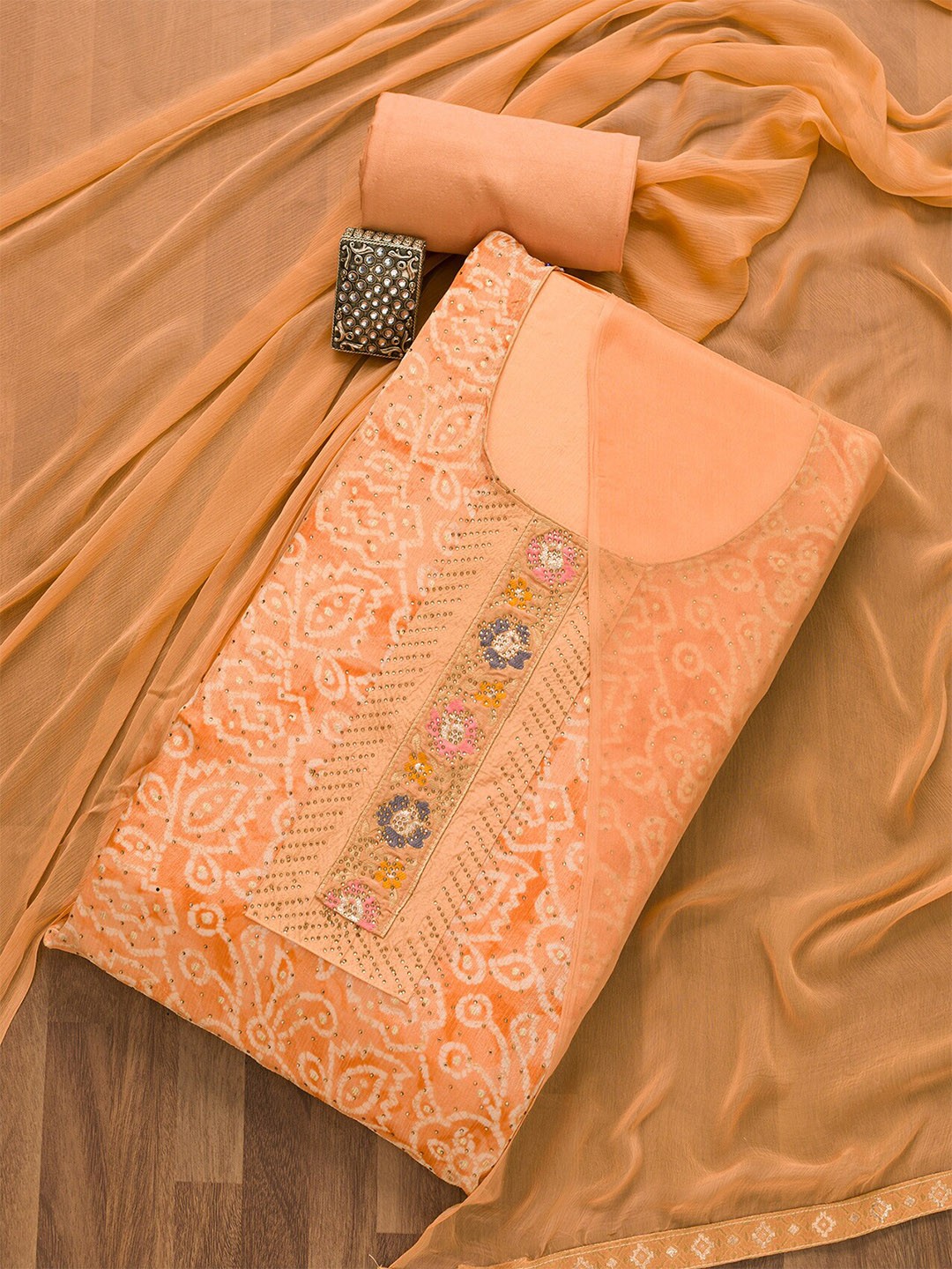 

Koskii Unstitched Dress Material, Peach