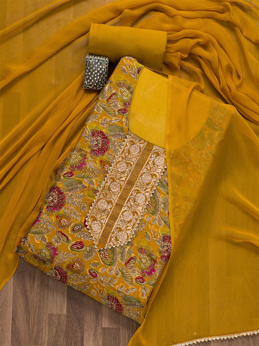 

Koskii Printed Unstitched Dress Material, Mustard
