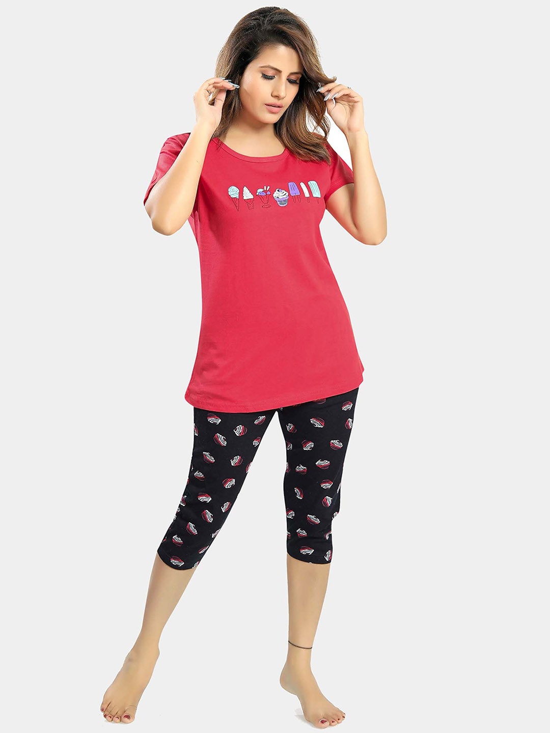 

Ever Loved Women Pure Cotton Night suit, Red