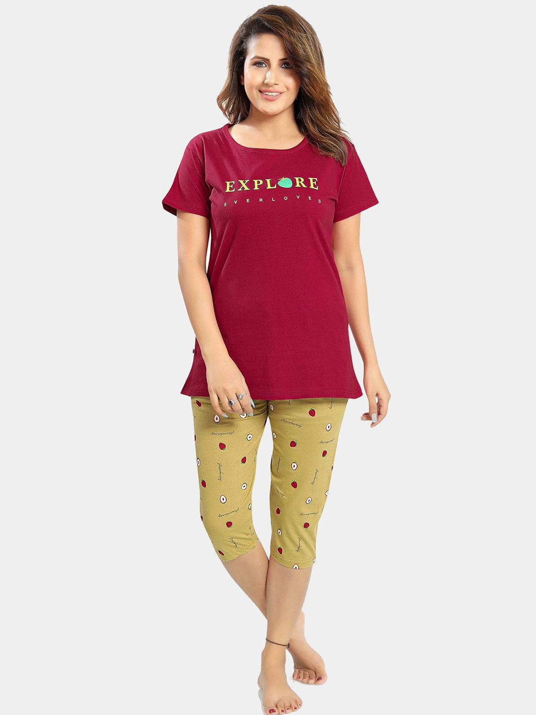 

Ever Loved Women Pure Cotton Night suit, Maroon