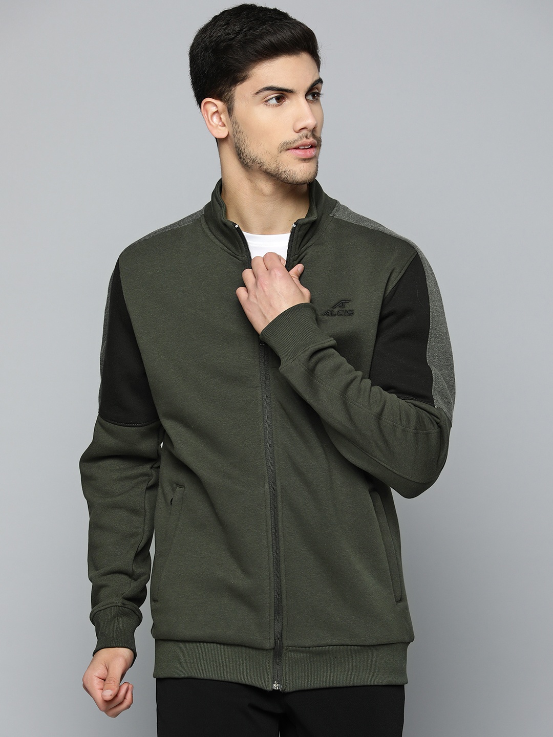 

Alcis Men Colourblocked Running Open Front Jacket, Olive