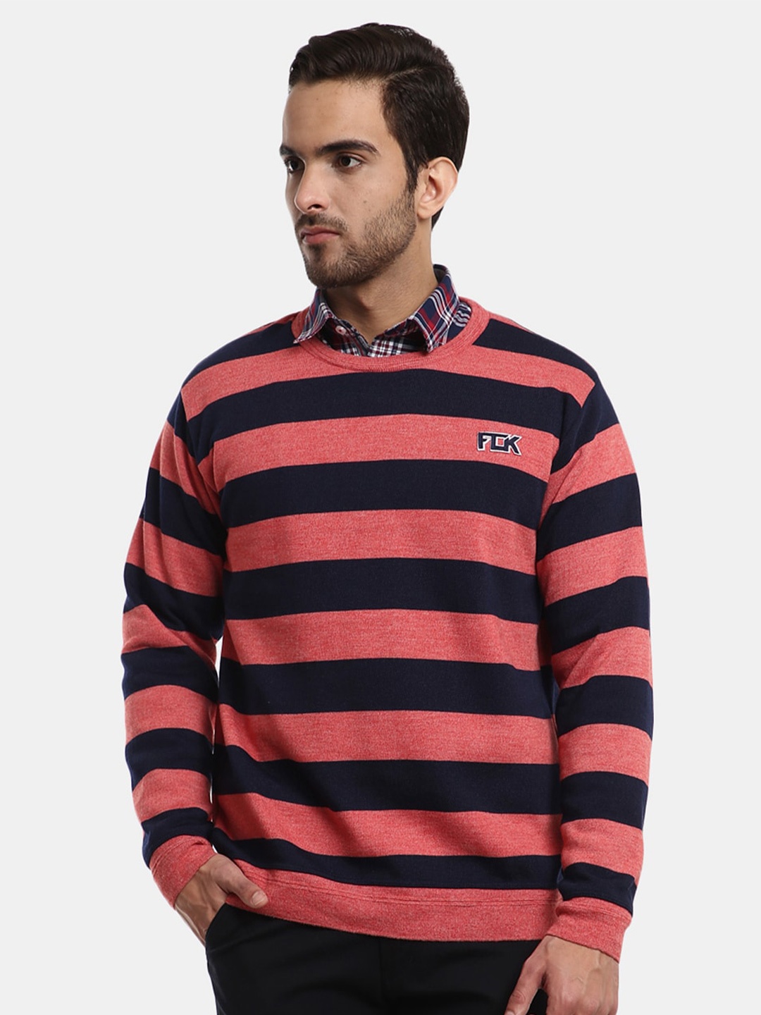 

V-Mart Men Striped Sweatshirt, Pink