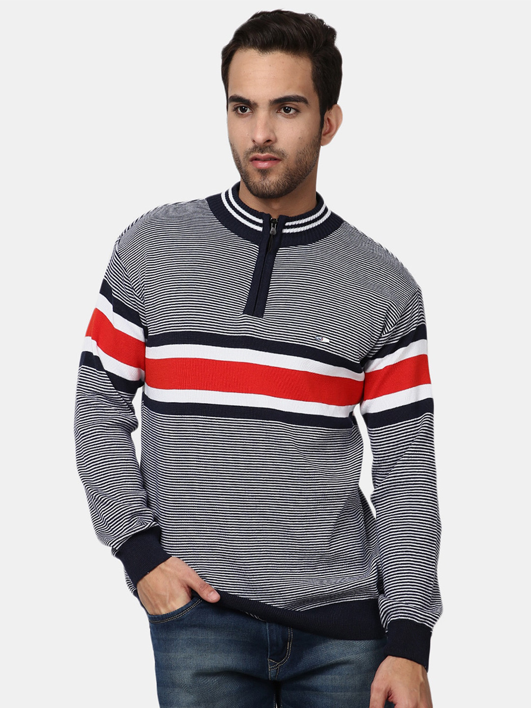 

V-Mart Men Striped Sweatshirt, Navy blue