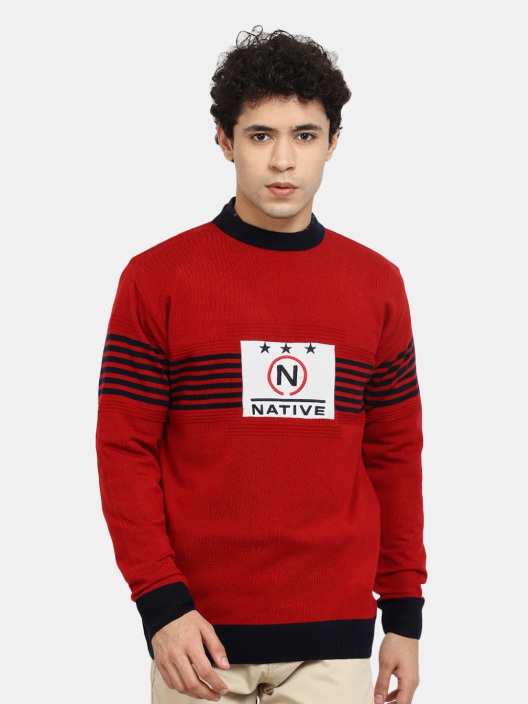 

V-Mart Men Striped Wool Sweatshirt, Red