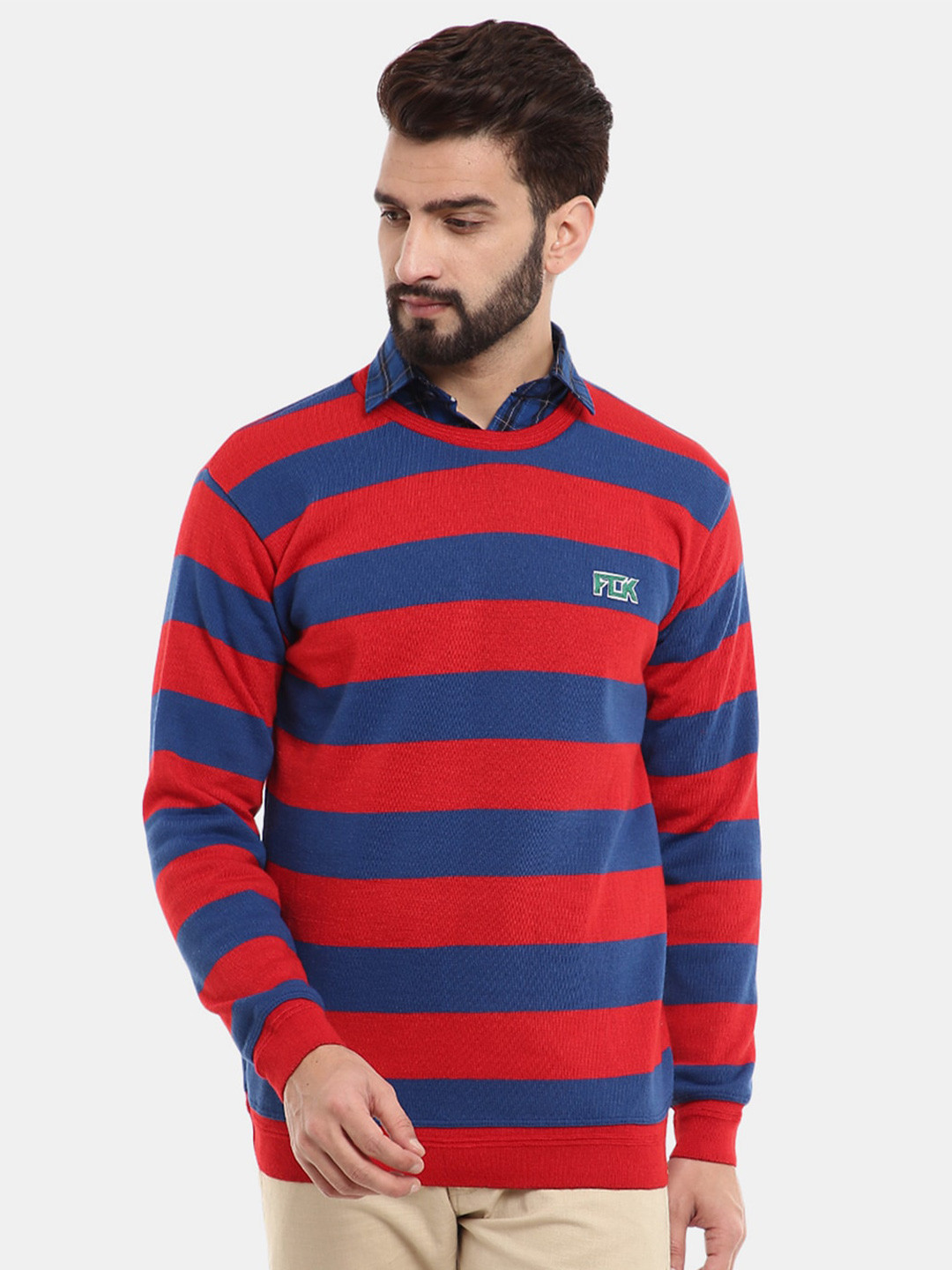 

V-Mart Men Round Neck Striped Sweatshirt, Red