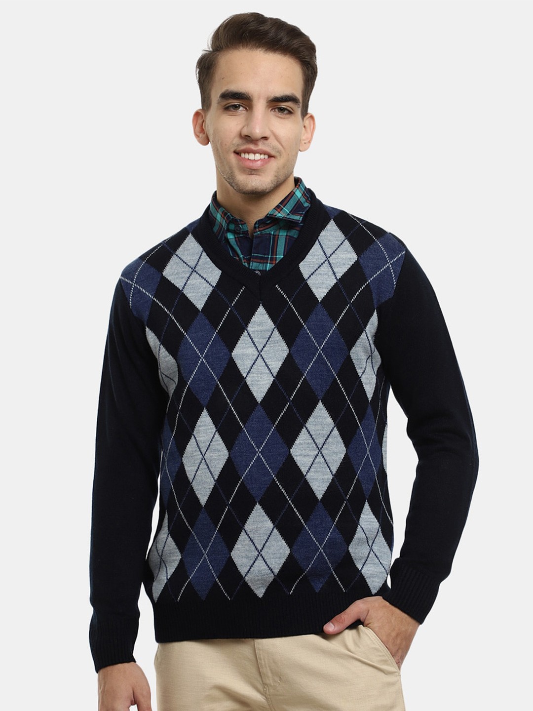

V-Mart Men Checked Pullover Sweatshirt, Navy blue