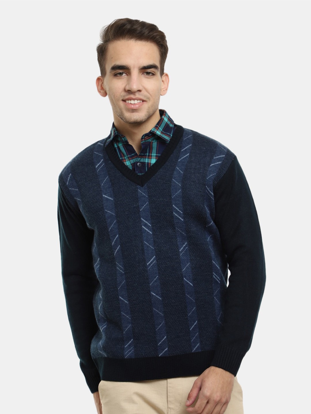 

V-Mart Men Striped Wool Pullover, Blue