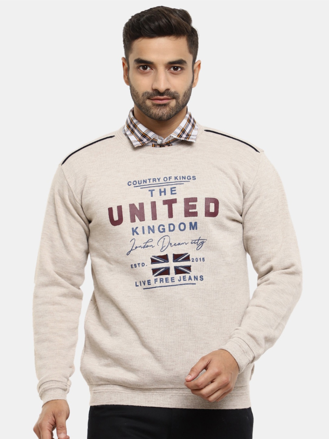 

V-Mart Men Printed Sweatshirt, Beige