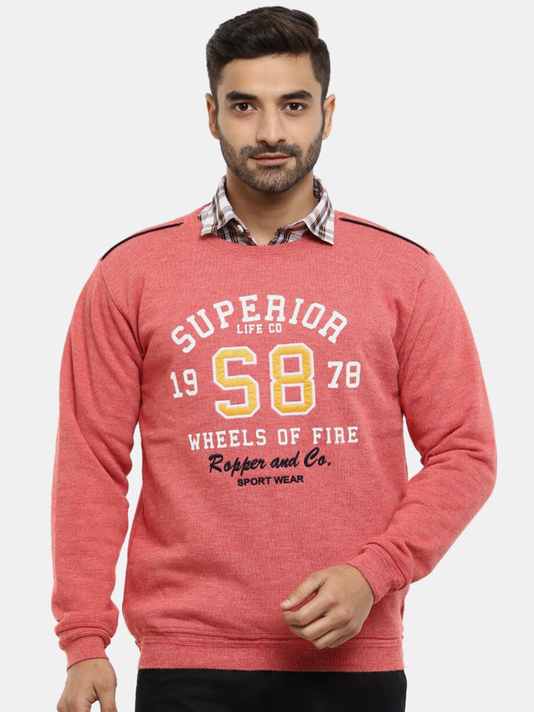 

V-Mart Men Alpanumeric Printed Pullover Sweatshirt, Peach