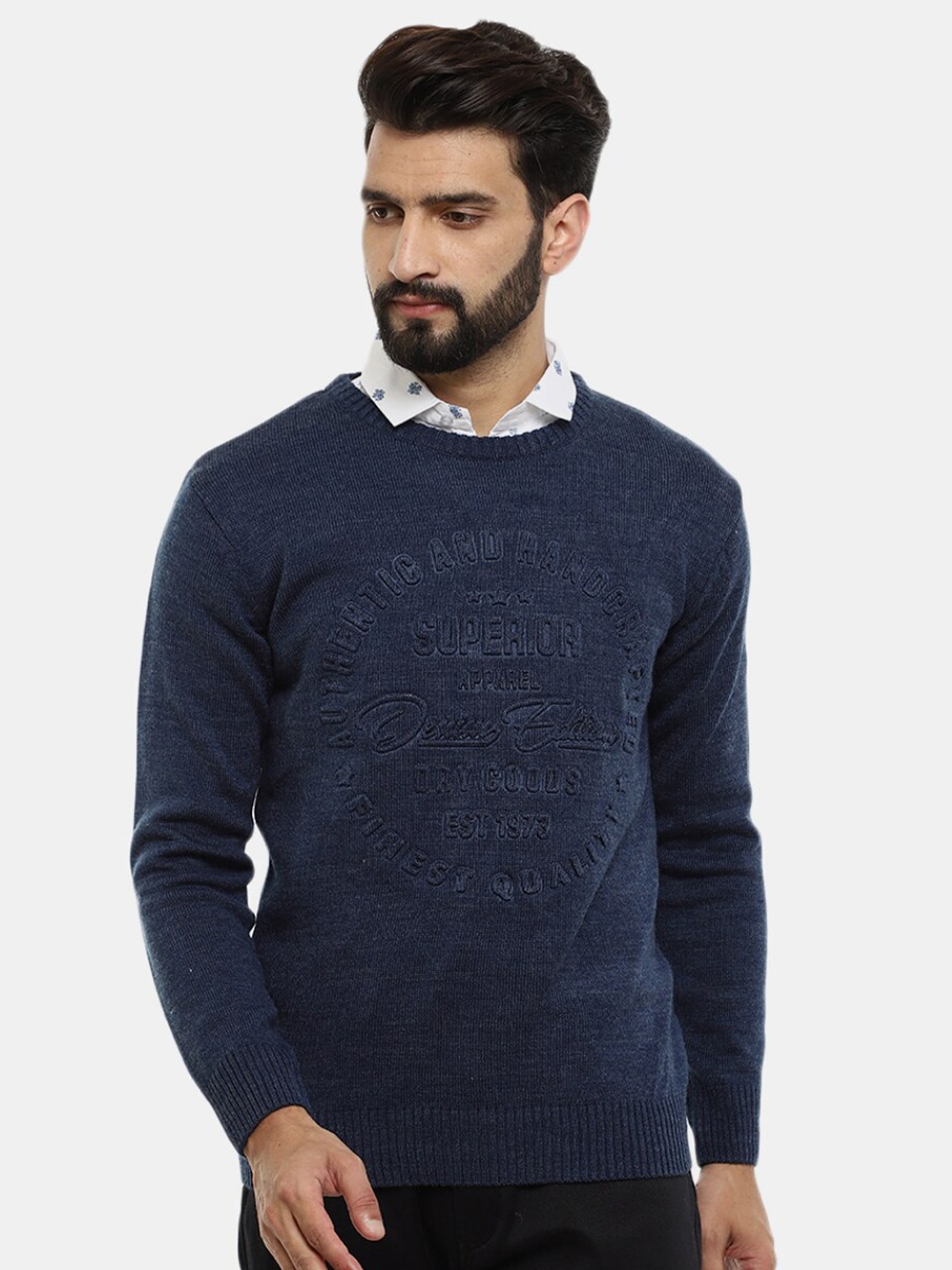 

V-Mart Men Wool Embroidered Sweatshirt, Blue