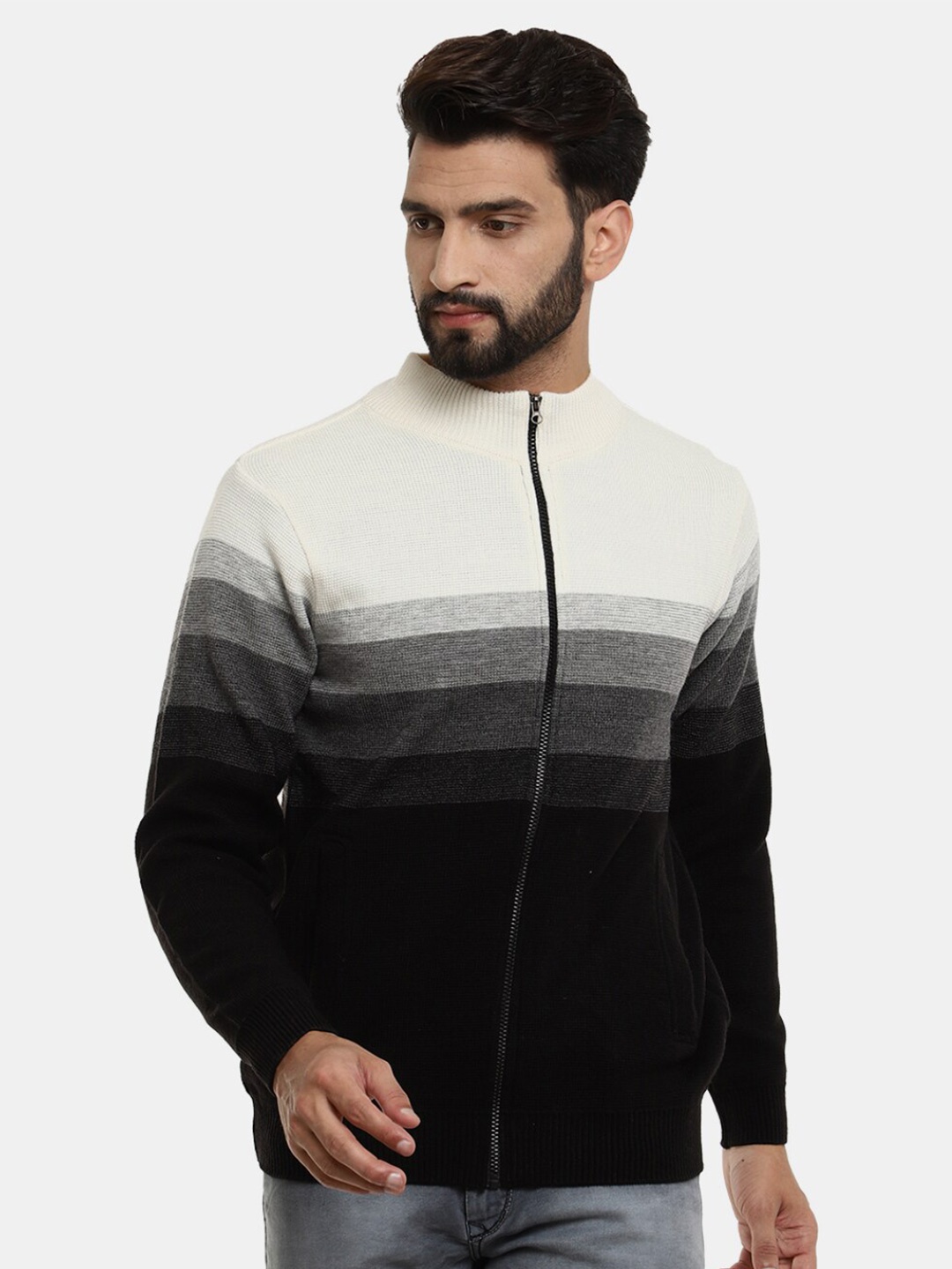 

V-Mart Men Striped Woolen Sweatshirt, Black