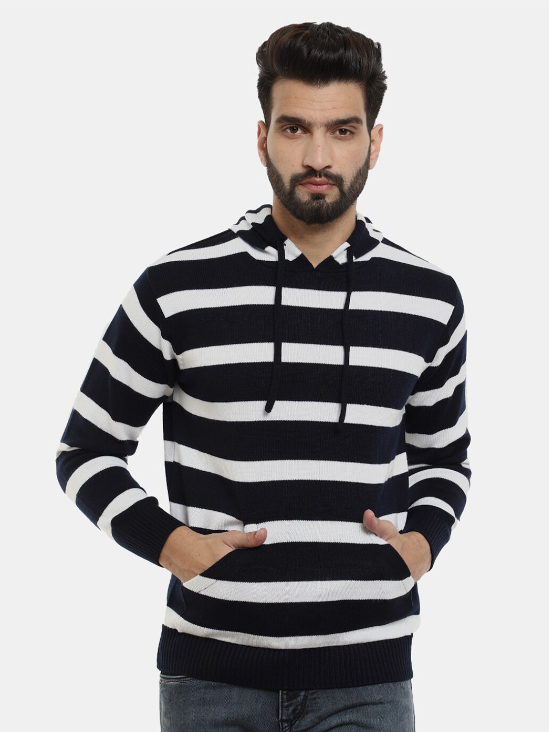 

V-Mart Men Striped Sweatshirt, Navy blue