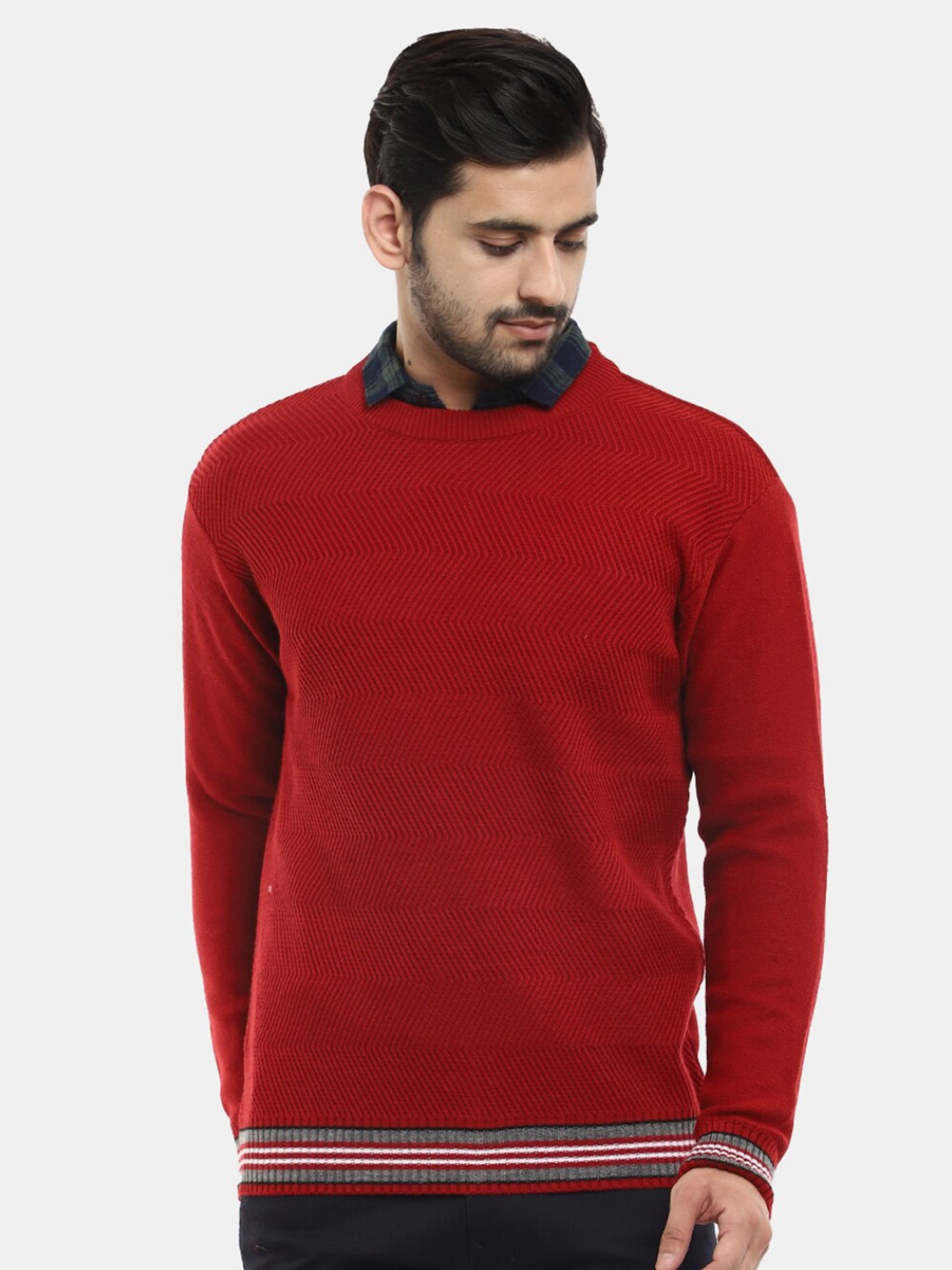 

V-Mart Men Round Neck Wool Sweatshirt, Red