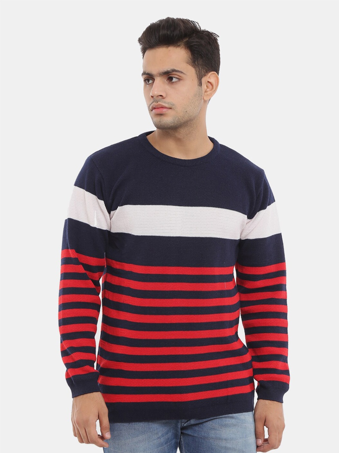 

V-Mart Men Striped Pullover Sweatshirt, Navy blue