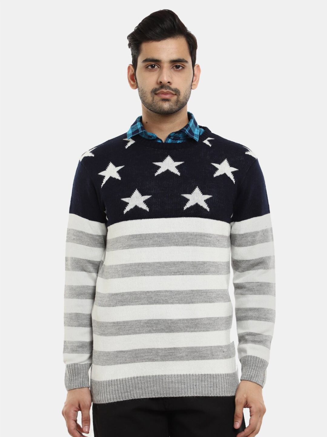

V-Mart Men Printed Woolen Pullover, Black
