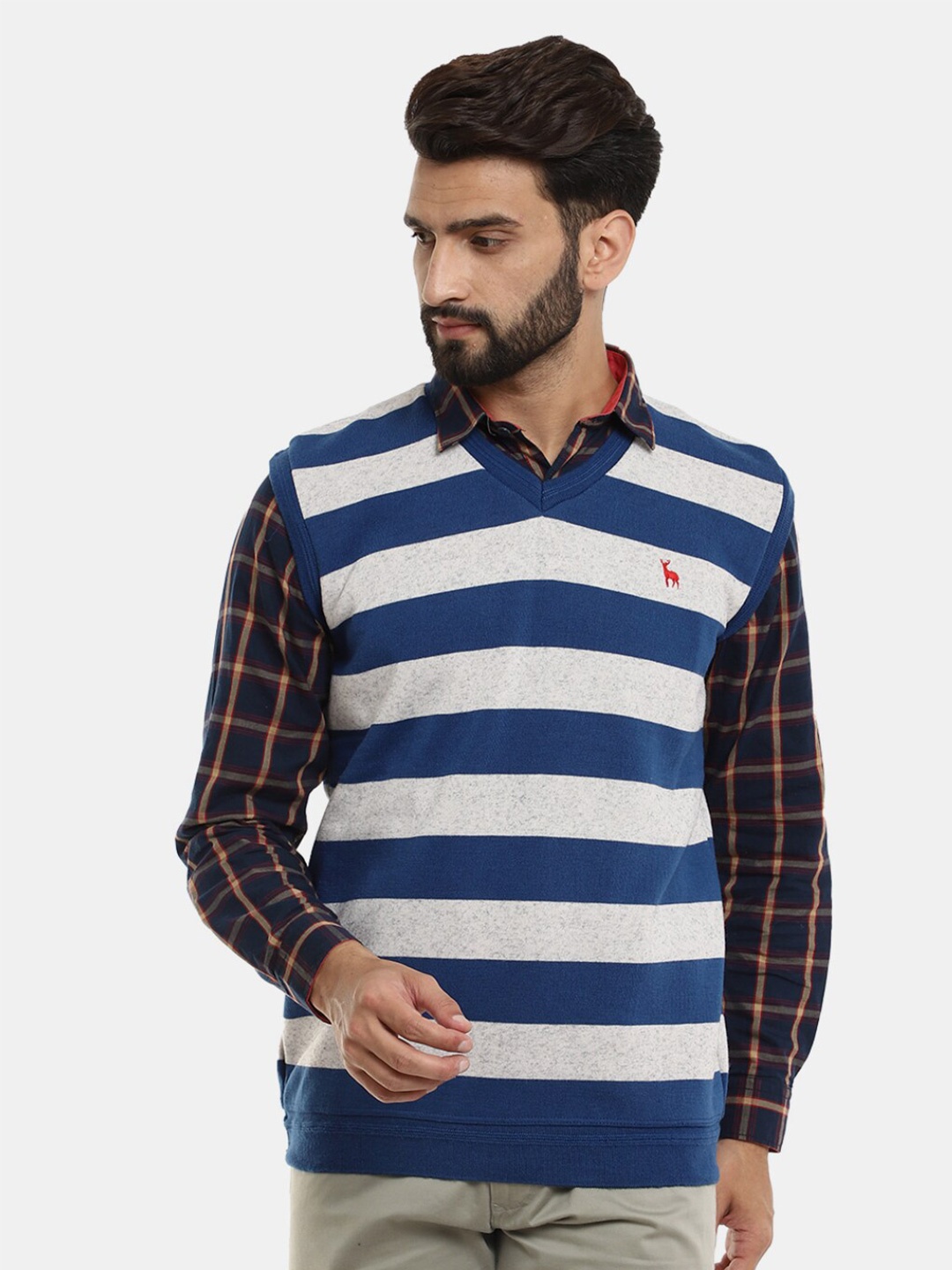 

V-Mart Men Striped Sweatshirt, Blue