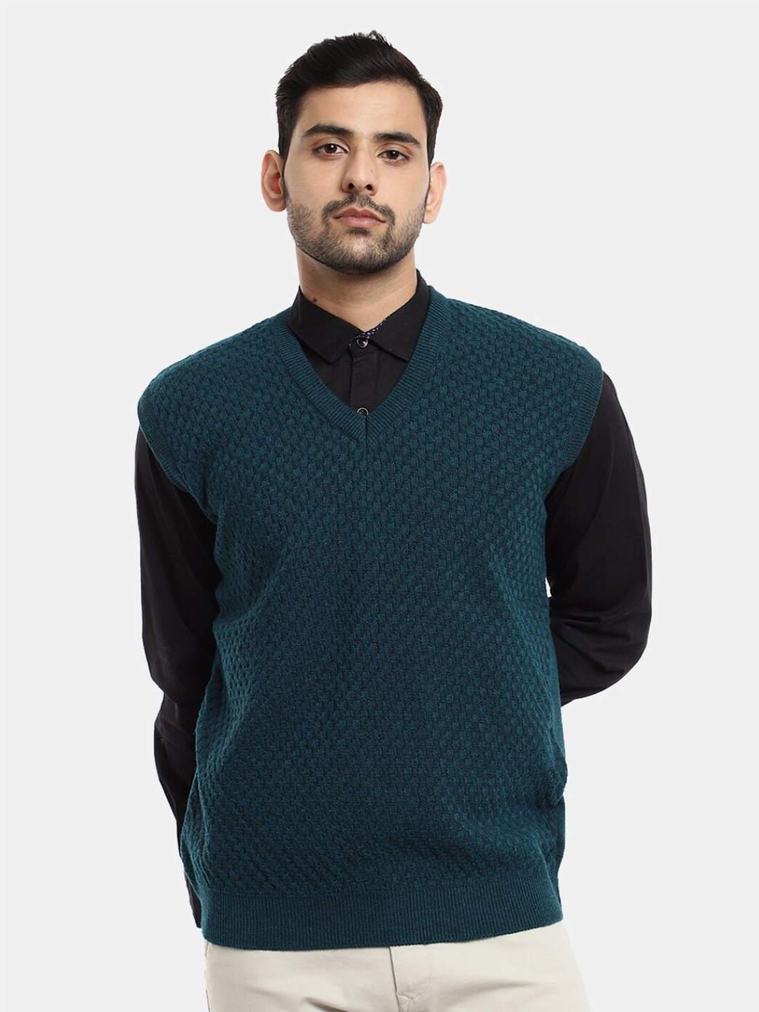 

V-Mart Men Self Design V Neck Sweatshirt, Teal