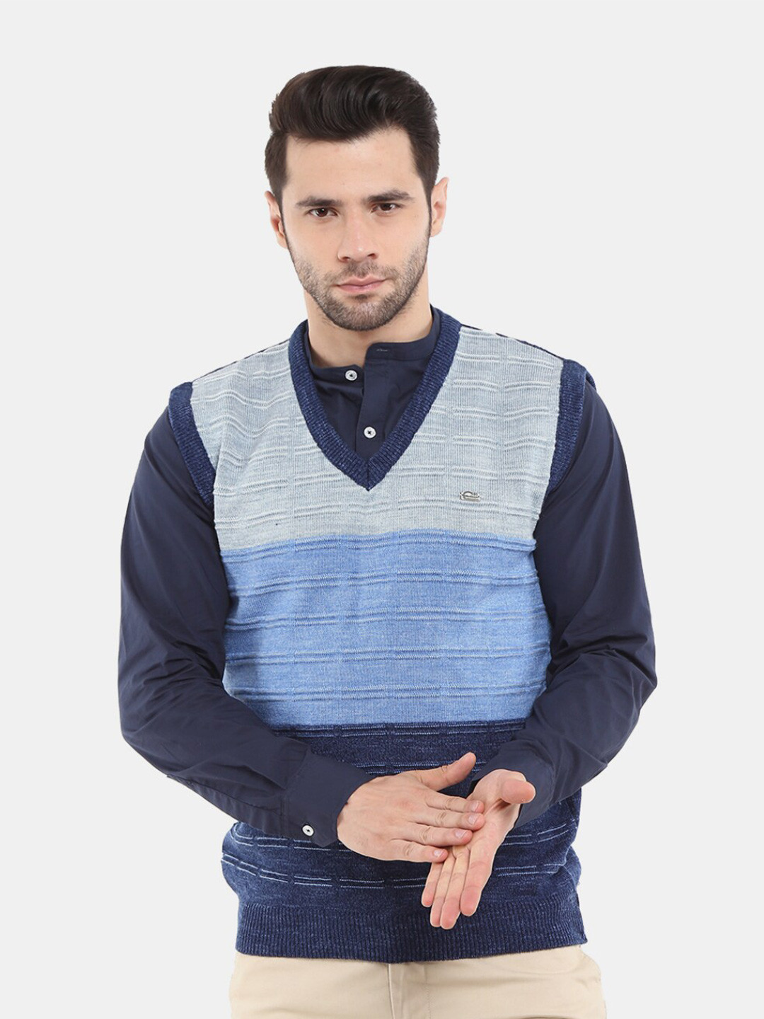 

V-Mart Men Wool Colourblocked Sweatshirt, Navy blue