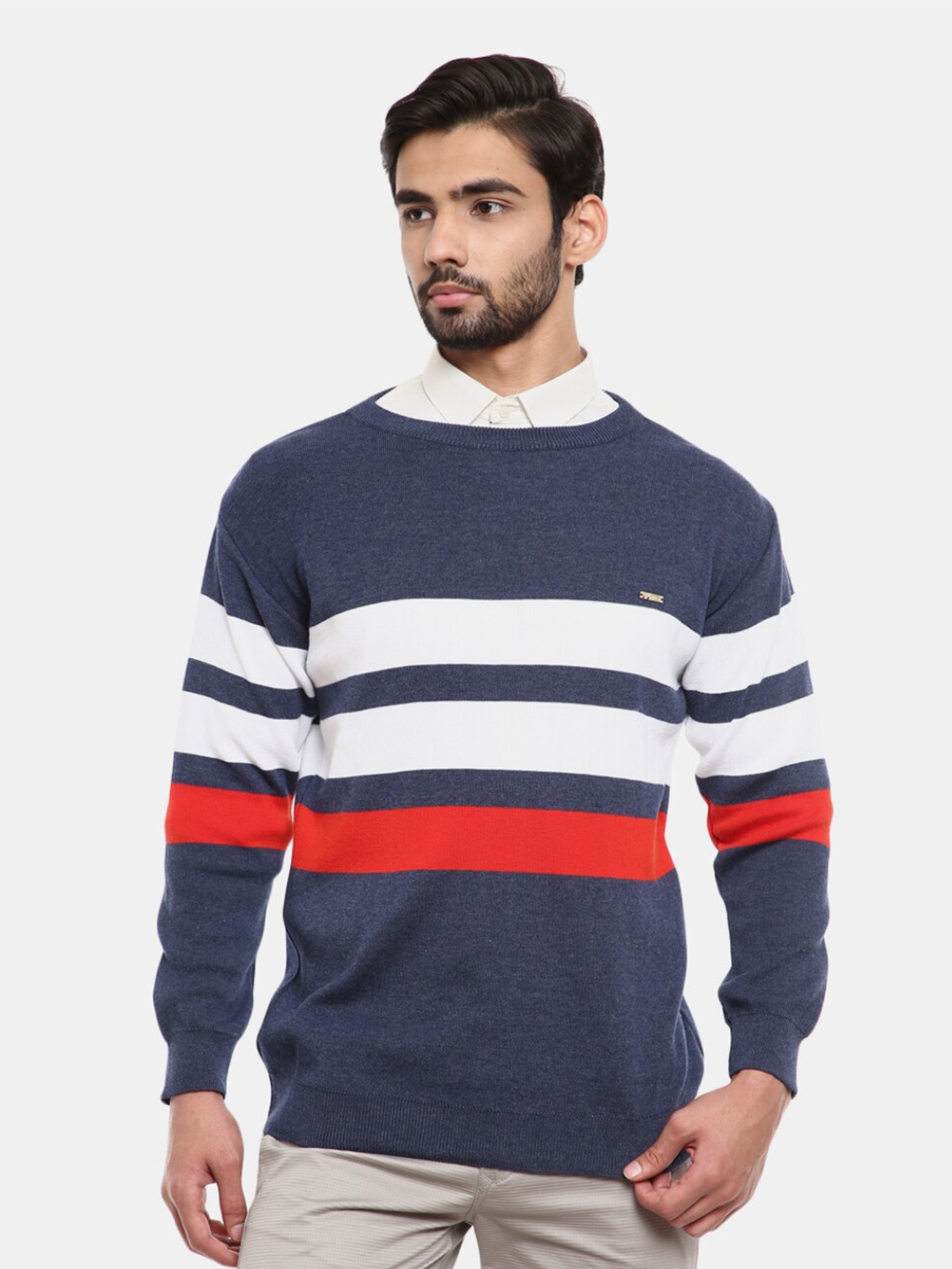 

V-Mart Men Mustard Colourblocked Wool Sweatshirt