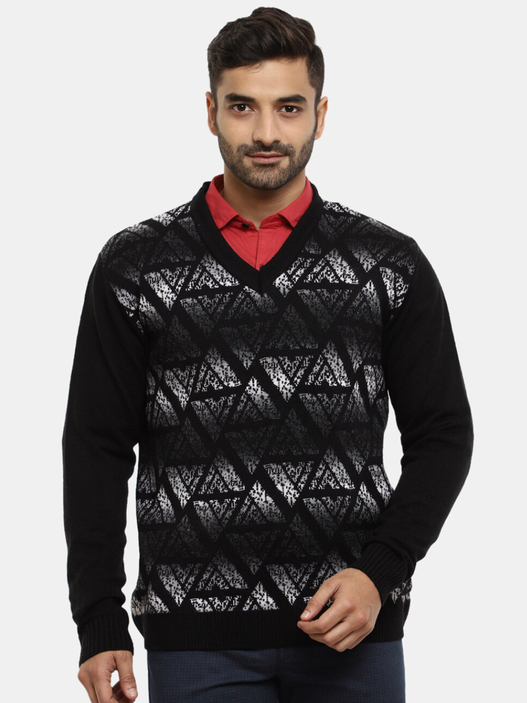 

V-Mart Men Woolen V-Neck Pullover Wool Sweater, Black