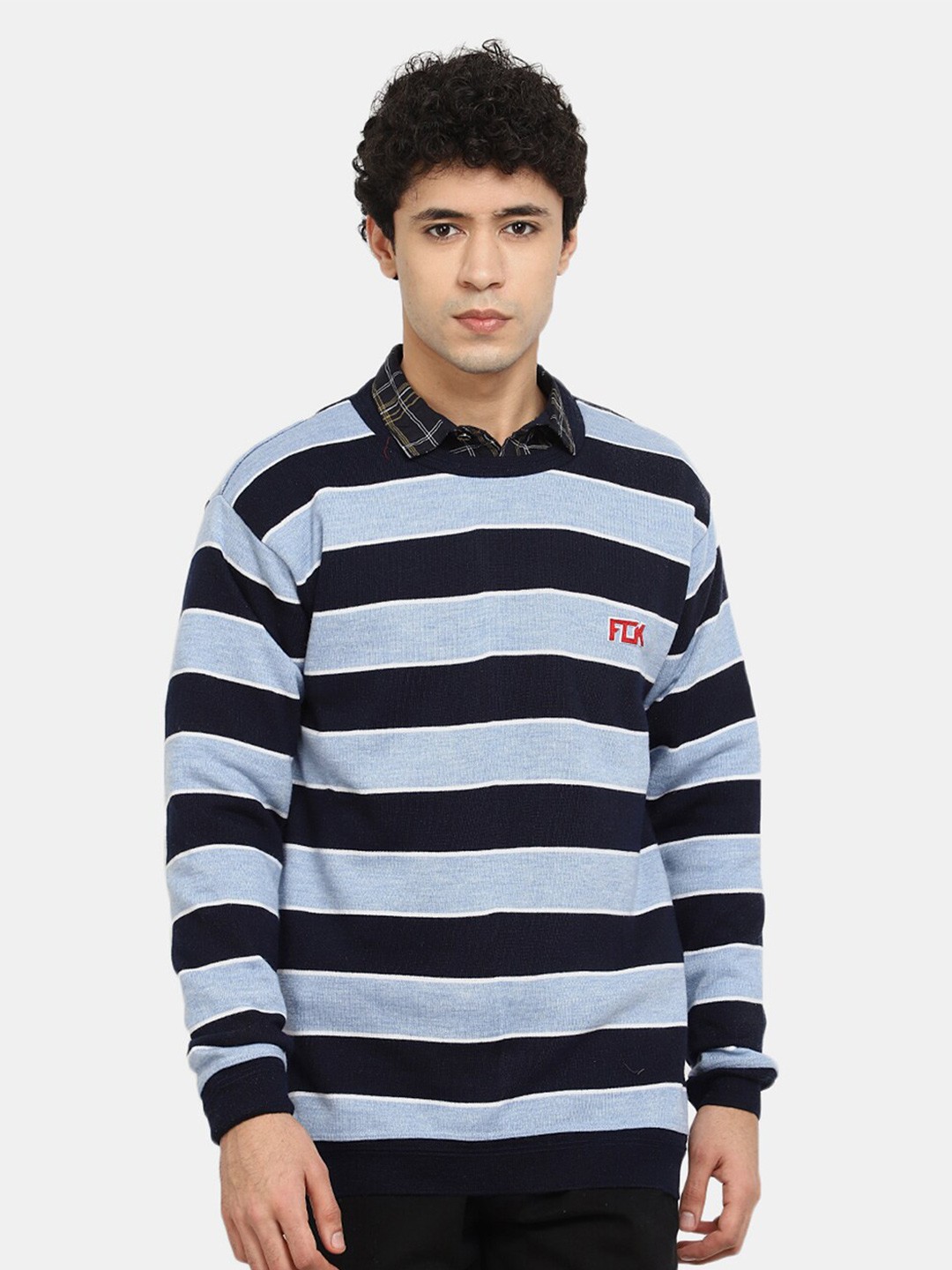 

V-Mart Men Striped Sweatshirt, Navy blue