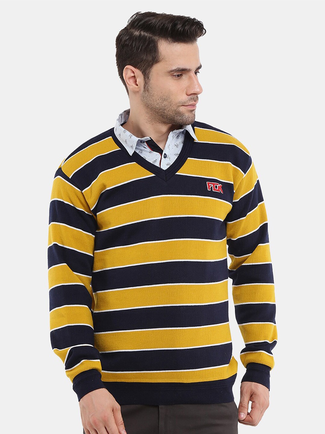 

V-Mart Men Striped Wool Sweatshirt, Navy blue