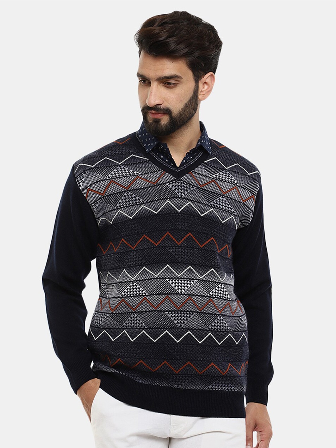 

V-Mart Men Printed Wool Sweatshirt, Navy blue