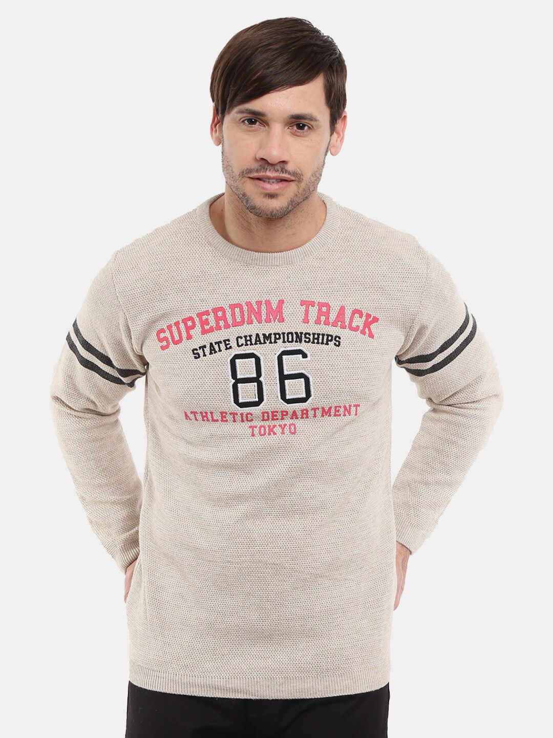 

V-Mart Men Round Neck Printed Pullover Sweatshirt, Beige