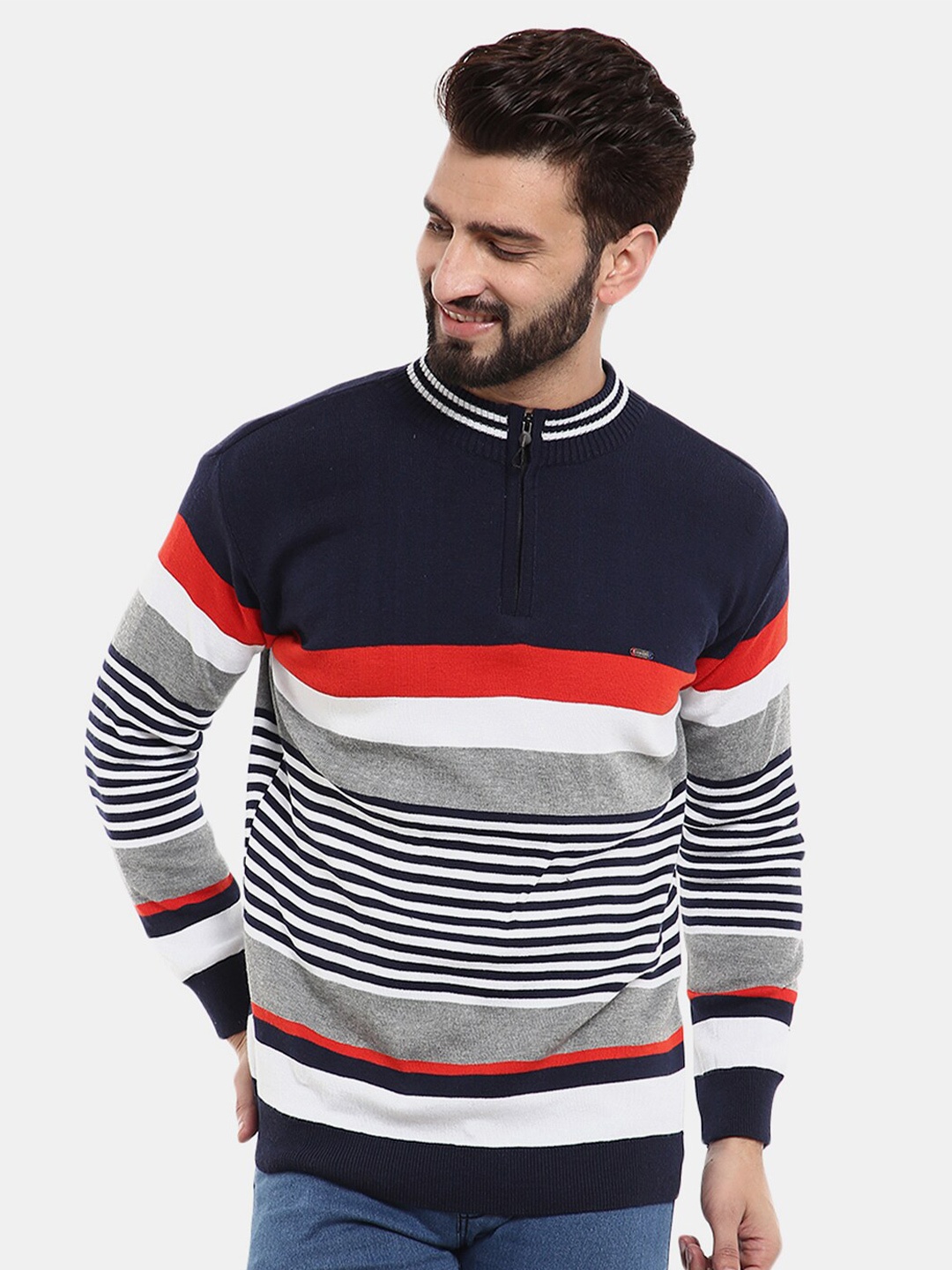 

V-Mart Men Wool Striped Sweatshirt, White