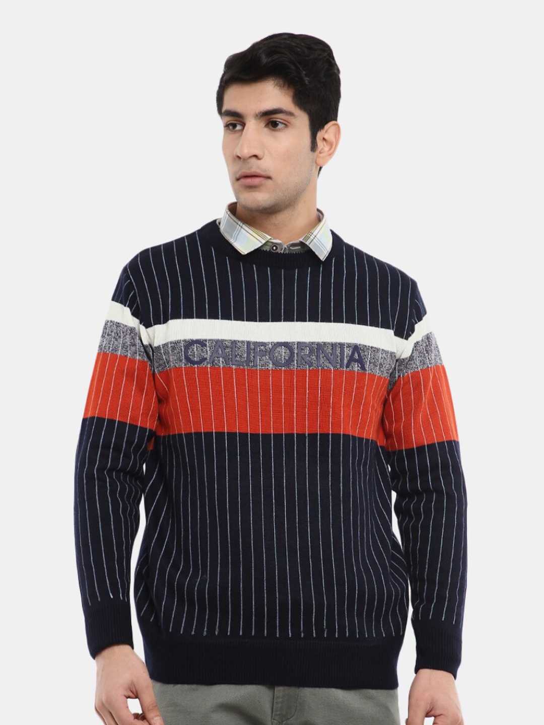 

V-Mart Men Striped Sweatshirt, Navy blue