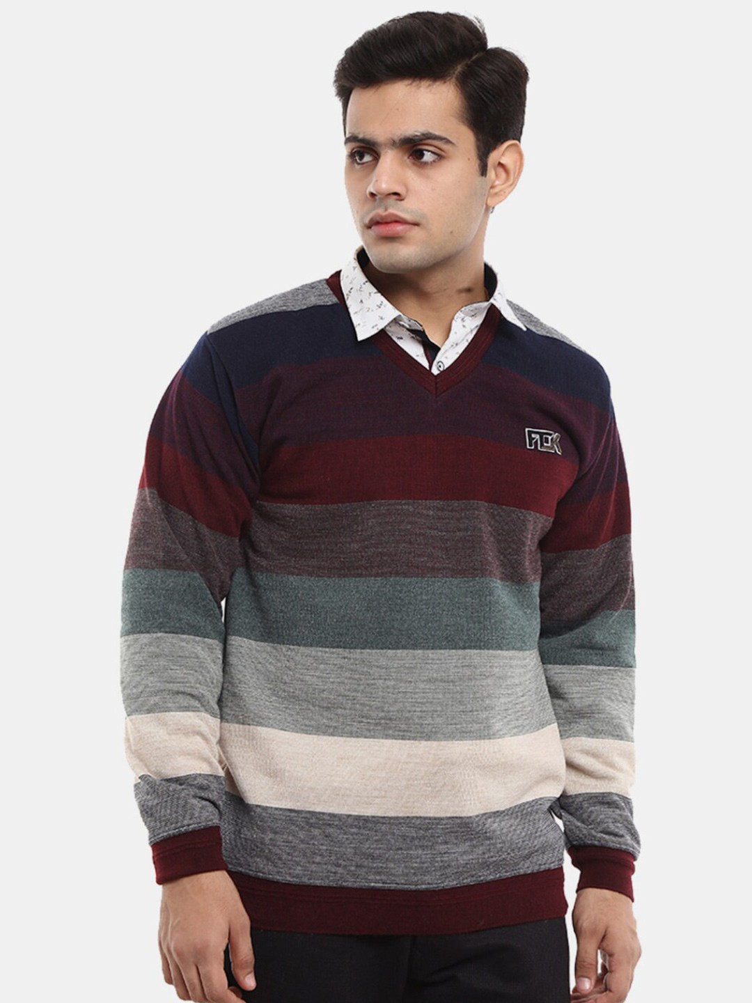 

V-Mart Men Striped Pullover Sweatshirt, Maroon