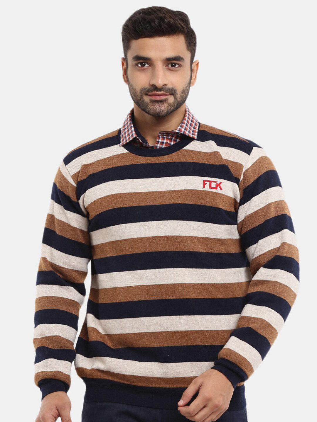 

V-Mart Men Striped Wool Sweatshirt, Navy blue