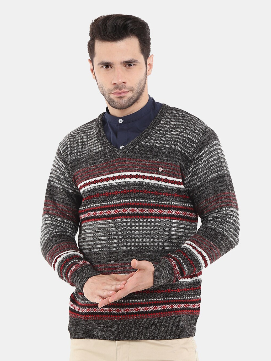 

V-Mart Men Striped Sweatshirt, Grey