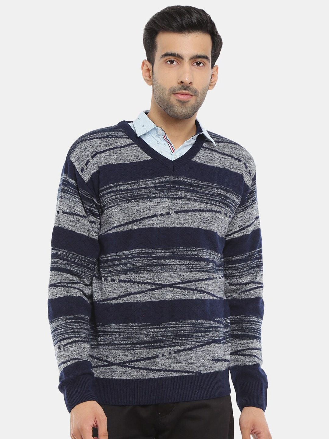 

V-Mart Men Printed Woolen Pullover, Navy blue
