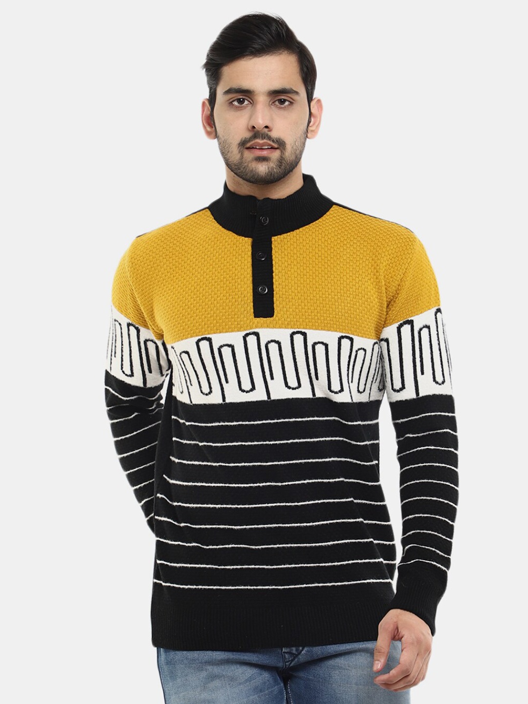 

V-Mart Men Wool Striped Sweatshirt, Black