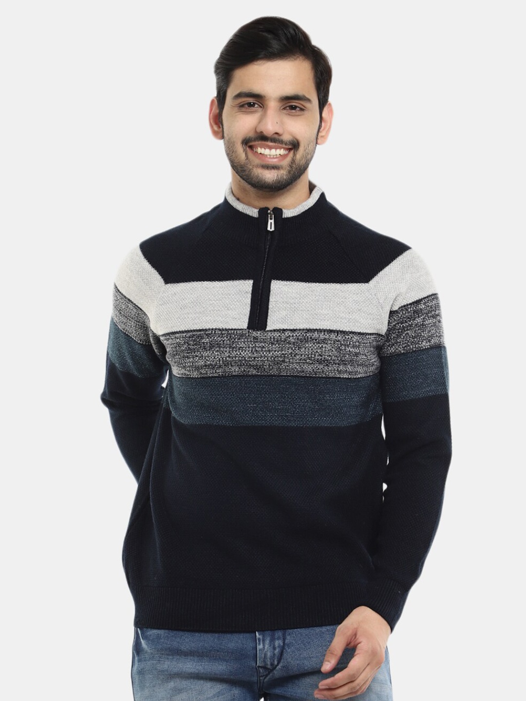 

V-Mart Men Striped Sweatshirt, Navy blue