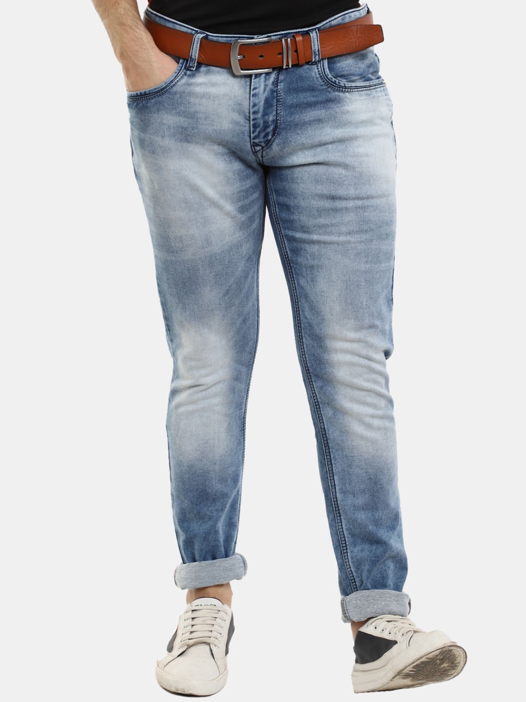 

V-Mart Men Cotton Classic Slim Fit Heavy Fade Jeans, Blue