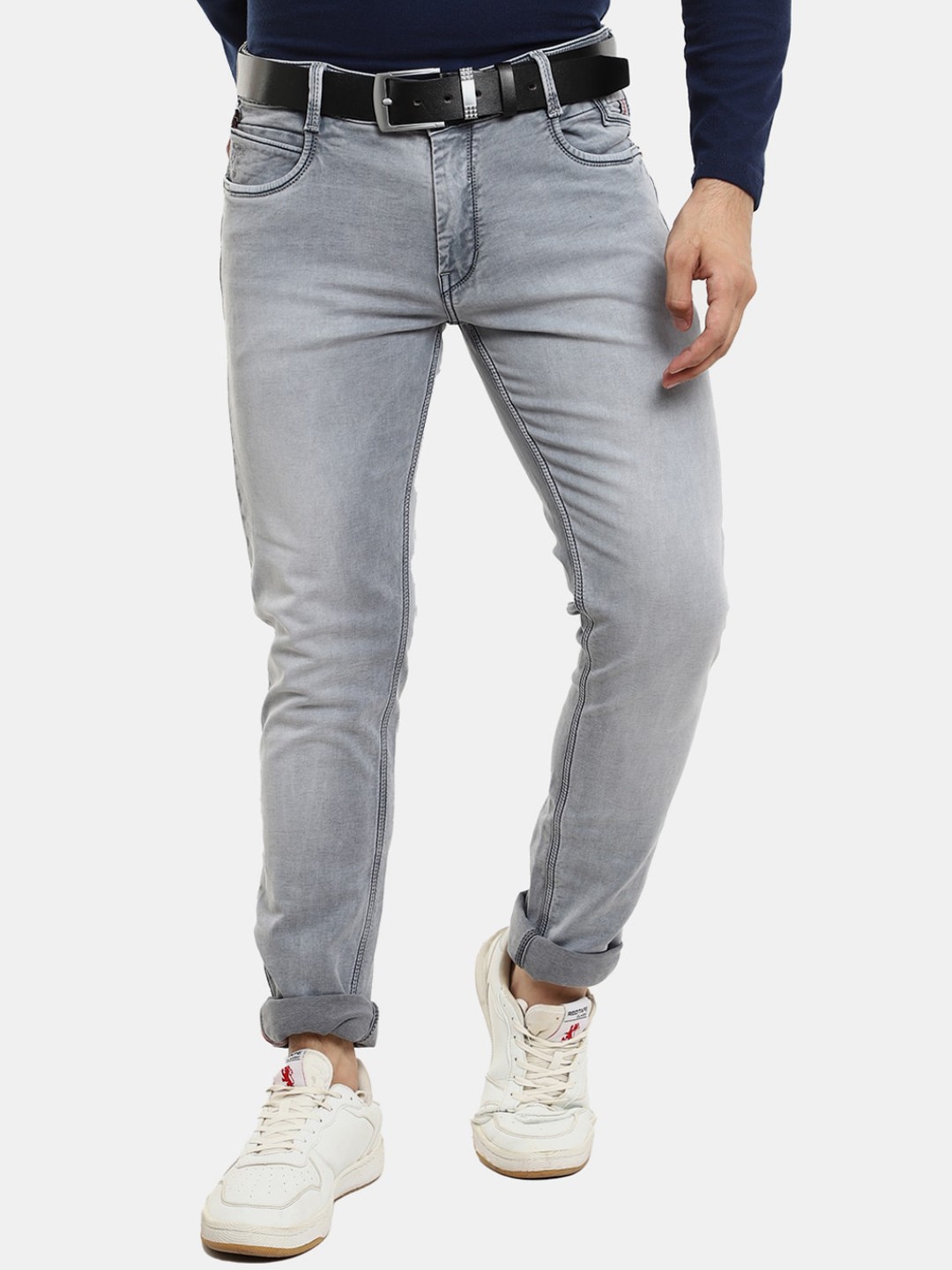 

V-Mart Men Cotton Classic Slim Fit Heavy Fade Jeans, Grey