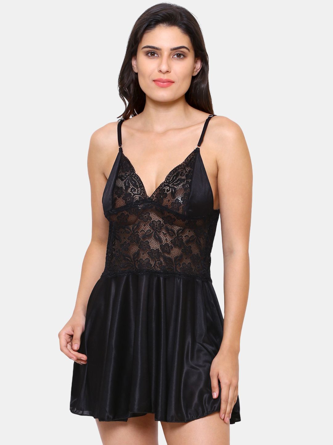 

Klamotten Satin Baby Doll, Black